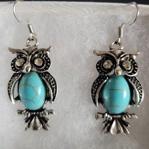Sterling Silver & Turquoise Owl Earrings